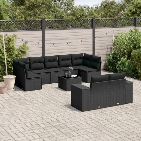 Gartensofa-Set 10-teilig mit schwarzen synthetischen Rattankissen von , Gartensets - Ref: Foro24-3255362, Preis: 713,14 €, Ra...