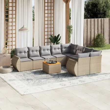 Gartensofa-Set mit beigen Kissen, 10-teilig, synthetisches Rattan von , Gartensets - Ref: Foro24-3257494, Preis: 723,51 €, Ra...