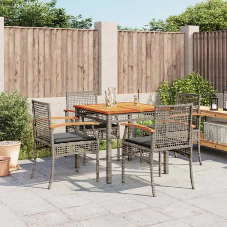 5-teiliges Garten-Essset mit grauen Kissen aus synthetischem Rattan von , Gartensets - Ref: Foro24-3213570, Preis: 336,63 €, ...