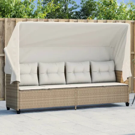 Sonnenliege mit Verdeck und beigen synthetischen Rattankissen von , Liegen - Ref: Foro24-368339, Preis: 248,87 €, Rabatt: %