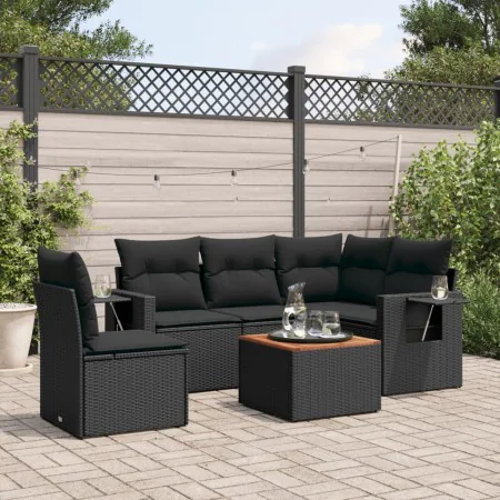 Set aus 6-teiligen Gartensofas und Kissen Kunstrattan schwarz von , Gartensets - Ref: Foro24-3256895, Preis: 469,49 €, Rabatt: %