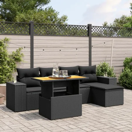 6-teiliges Gartensofa-Set und schwarze synthetische Rattankissen von , Gartensets - Ref: Foro24-3272609, Preis: 430,07 €, Rab...