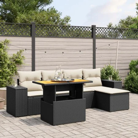 6-teiliges Gartensofa-Set und schwarze synthetische Rattankissen von , Gartensets - Ref: Foro24-3272610, Preis: 429,50 €, Rab...