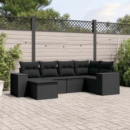 6-teiliges Gartensofa-Set und schwarze synthetische Rattankissen von , Gartensets - Ref: Foro24-3255192, Preis: 455,82 €, Rab...