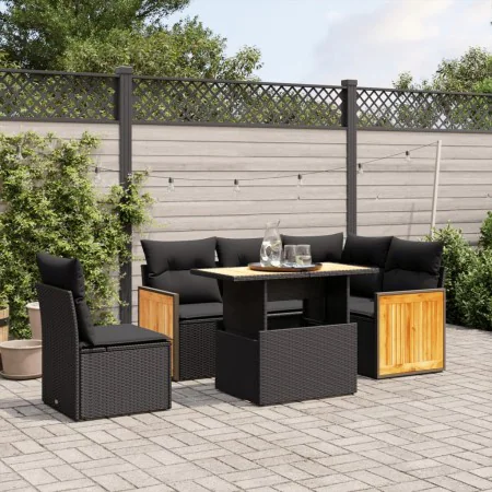 Set aus 6-teiligen Gartensofas und Kissen Kunstrattan schwarz von , Gartensets - Ref: Foro24-3273960, Preis: 424,06 €, Rabatt: %