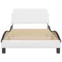 Bed frame with white and black synthetic leather headboard by , Beds and slatted bases - Ref: Foro24-373144, Price: 124,81 €,...