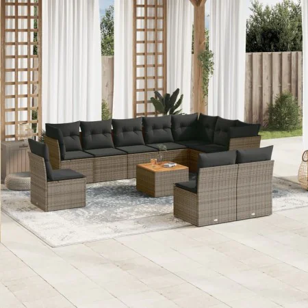 Garden sofa set 11 pieces and gray synthetic rattan cushions by , Garden sets - Ref: Foro24-3256032, Price: 675,00 €, Discoun...