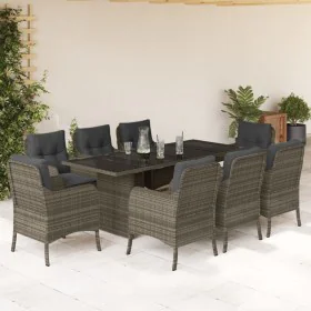 Garden dining set 9 pieces and gray synthetic rattan cushions by , Garden sets - Ref: Foro24-3211885, Price: 986,91 €, Discou...