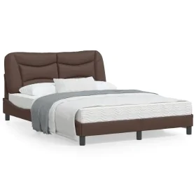 Brown synthetic leather headboard bed frame 140x200 cm by , Beds and slatted bases - Ref: Foro24-3208004, Price: 243,52 €, Di...