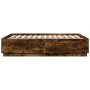 Bed frame with LED lights smoked oak wood 120x190 cm by , Beds and slatted bases - Ref: Foro24-3209657, Price: 151,56 €, Disc...