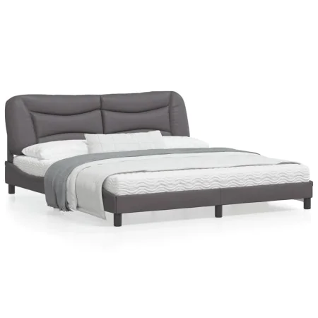 Bed frame with LED light gray synthetic leather 180x200 cm by , Beds and slatted bases - Ref: Foro24-3213951, Price: 273,18 €...