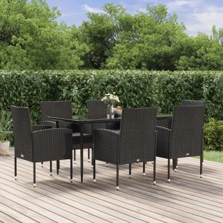 7-teiliges Garten-Essset und schwarze Kissen aus synthetischem Rattan von , Gartensets - Ref: Foro24-3156787, Preis: 490,41 €...