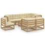 Garden furniture set 9 pieces and cushions solid pine wood by , Garden sets - Ref: Foro24-3076722, Price: 1,00 €, Discount: %