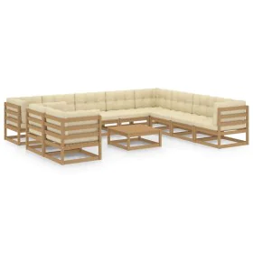 Garden furniture set 11 pcs honey brown pine wood cushions by , Garden sets - Ref: Foro24-3076982, Price: 1,00 €, Discount: %