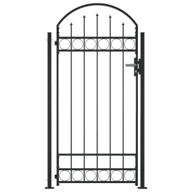 Fence gate with arch and 2 posts black 105x204 cm by , garden gates - Ref: Foro24-145751, Price: 211,06 €, Discount: %