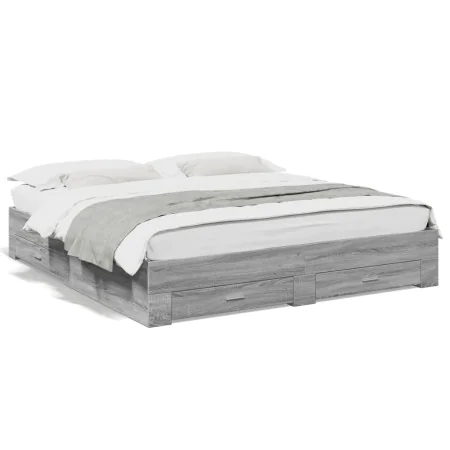 Sonoma gray engineered wood bed with drawers 200x200 cm by , Beds and slatted bases - Ref: Foro24-3280361, Price: 211,90 €, D...