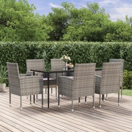 Garten-Essgruppe 7-teilig mit anthrazitfarbenen synthetischen Rattankissen von , Gartensets - Ref: Foro24-3156783, Preis: 520...