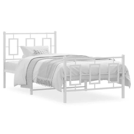 Metal bed frame with headboard and footboard white 90x190 cm by , Beds and slatted bases - Ref: Foro24-374300, Price: 84,59 €...