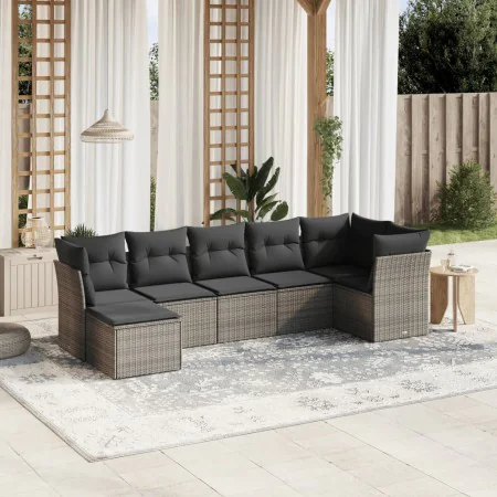 7-piece garden sofa set with gray PE rattan cushions by , Garden sets - Ref: Foro24-3263196, Price: 451,21 €, Discount: %