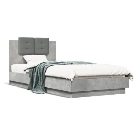 Concrete gray LED lights headboard bed frame 100x200 cm by , Beds and slatted bases - Ref: Foro24-3210027, Price: 174,57 €, D...