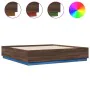 Bed frame with LED lights brown oak wood 200x200 cm by , Beds and slatted bases - Ref: Foro24-3209589, Price: 204,08 €, Disco...