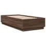 Bed frame with LED lights oak brown wood 100x200 cm by , Beds and slatted bases - Ref: Foro24-3209631, Price: 145,31 €, Disco...