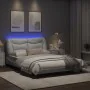 Bed frame with LED lights white synthetic leather 140x190 cm by , Beds and slatted bases - Ref: Foro24-3213928, Price: 248,11...