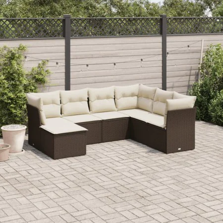 7-teiliges Gartensofa-Set mit braunen PE-Rattan-Kissen von , Gartensets - Ref: Foro24-3217993, Preis: 464,20 €, Rabatt: %