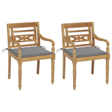 Batavia chairs 2 pcs solid teak with gray cushions by vidaXL, Garden chairs - Ref: Foro24-3062128, Price: 245,48 €, Discount: %