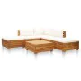 Gartenmöbel 6-teilig und cremeweiße Akazienholzkissen von vidaXL, Gartensets - Ref: Foro24-46679, Preis: 784,48 €, Rabatt: %