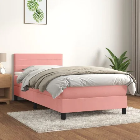 Box spring bed with pink velvet mattress 100x200 cm by vidaXL, Beds and slatted bases - Ref: Foro24-3141352, Price: 308,48 €,...