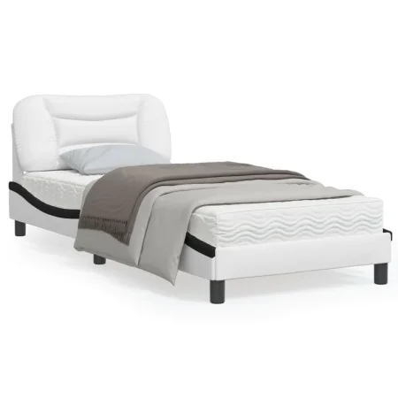 Bed frame with white and black synthetic leather headboard by vidaXL, Beds and slatted bases - Ref: Foro24-3207973, Price: 17...