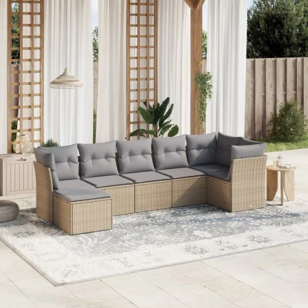 Garden sofa set with beige mixed cushions, 7 pieces, PE rattan. by vidaXL, Garden sets - Ref: Foro24-3263195, Price: 465,74 €...