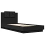 Bed frame with black engineered wood headboard 100x200 cm by vidaXL, Beds and slatted bases - Ref: Foro24-3209934, Price: 172...