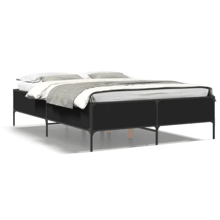 Engineered wood and black metal bed frame 135x190cm by vidaXL, Beds and slatted bases - Ref: Foro24-3279812, Price: 142,14 €,...