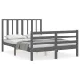 Double bed frame with gray solid wood headboard by vidaXL, Beds and slatted bases - Ref: Foro24-3193768, Price: 169,00 €, Dis...