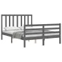 Double bed frame with gray solid wood headboard by vidaXL, Beds and slatted bases - Ref: Foro24-3193768, Price: 169,00 €, Dis...