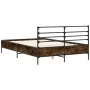 Engineered wood bed frame metal smoked oak 135x190cm by vidaXL, Beds and slatted bases - Ref: Foro24-3280074, Price: 142,76 €...