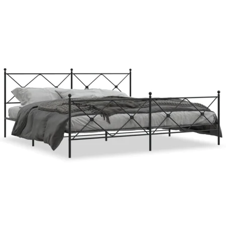 Black metal headboard and footboard bed frame 200x200 cm by vidaXL, Beds and slatted bases - Ref: Foro24-376527, Price: 140,3...