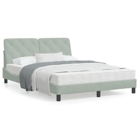 Bed frame with light gray velvet headboard 140x190cm by vidaXL, Beds and slatted bases - Ref: Foro24-3207917, Price: 193,91 €...