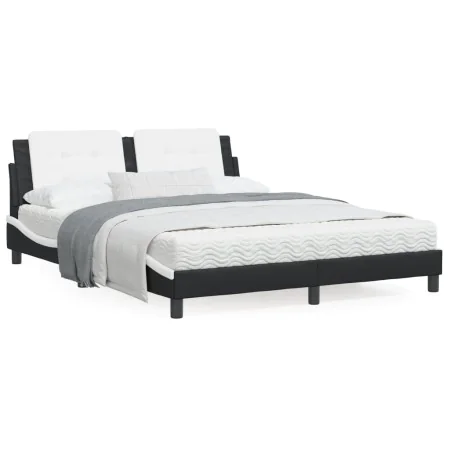 Black white synthetic leather headboard bed frame 160x200cm by vidaXL, Beds and slatted bases - Ref: Foro24-3208196, Price: 1...