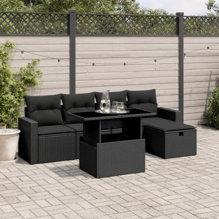 6-teilige Gartensofagarnitur und schwarze synthetische Rattankissen von vidaXL, Gartensets - Ref: Foro24-3274805, Preis: 391,...