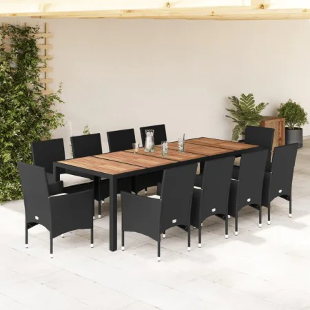 Garden dining set 11 pieces with black acacia synthetic rattan cushions by vidaXL, Garden sets - Ref: Foro24-3278692, Price: ...