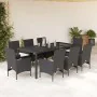 Garten-Essgruppe, 9-teilig, mit Kissen aus schwarzem Glas und synthetischem Rattan von vidaXL, Gartensets - Ref: Foro24-32785...