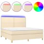 Boxspringbett-Matratze und LED-Leuchten, cremefarbener Stoff, 160 x 200 cm von vidaXL, Betten und Lattenroste - Ref: Foro24-3...