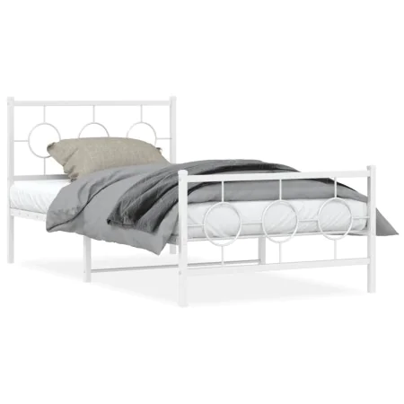 White metal bed frame with headboard and footboard 100x190 cm by vidaXL, Beds and slatted bases - Ref: Foro24-376287, Price: ...