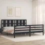 Double bed frame with black solid wood headboard by vidaXL, Beds and slatted bases - Ref: Foro24-3194135, Price: 176,19 €, Di...