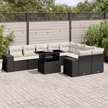 Gartensofa-Set 10-teilig mit schwarzen synthetischen Rattankissen von vidaXL, Gartensets - Ref: Foro24-3269386, Preis: 717,72...