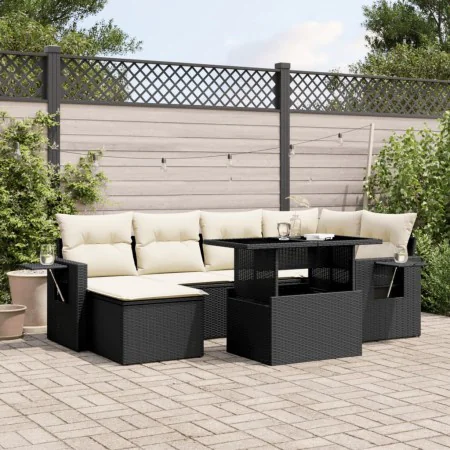 7-teiliges Gartensofa-Set mit schwarzen synthetischen Rattankissen von vidaXL, Gartensets - Ref: Foro24-3268046, Preis: 521,8...