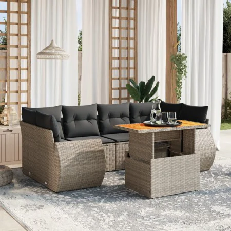 7-piece garden sofa set with gray PE rattan cushions by vidaXL, Garden sets - Ref: Foro24-3272096, Price: 529,81 €, Discount: %